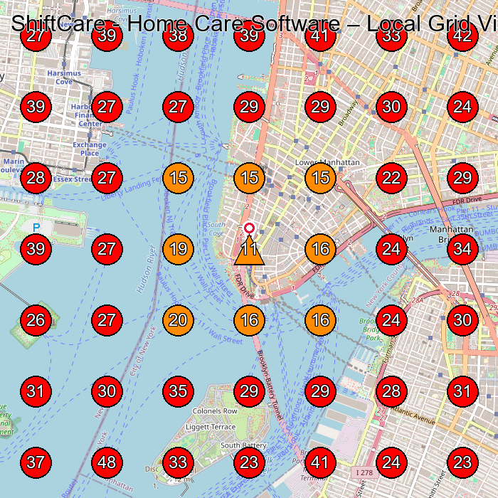 ShiftCare - Home Care Software GeoGrid visibility map for Medical Equipment Supplier in New York